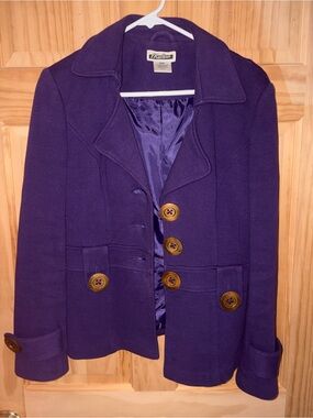 Madison Women's Purple Wool Blend Peacoat with Contrast Buttons